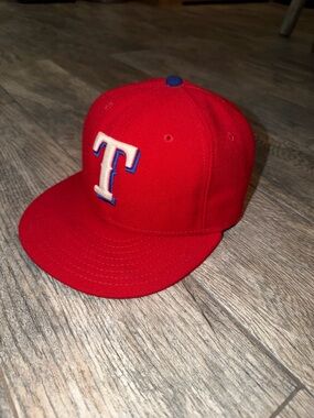 Texas Rangers New Era Red Baseball Cap with White & Blue 'T' Logo